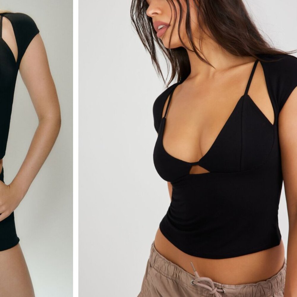GARAGE BLACK CUT OUT CROP SUMMER TOP